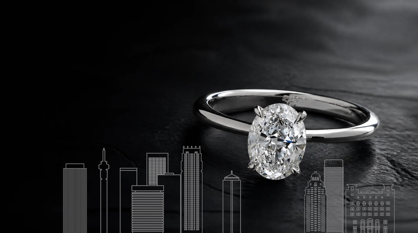 Poggenpoel Sandton studio — engagement ring against Sandton skyline