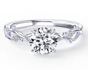 L0108 Ana Cross Over Thorn Branch Accent Stone Diamond Engagement Ring in White Gold Title