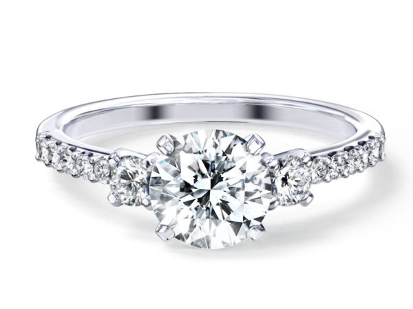 L0038 Arora Three Stone Diamond Engagement in White Gold