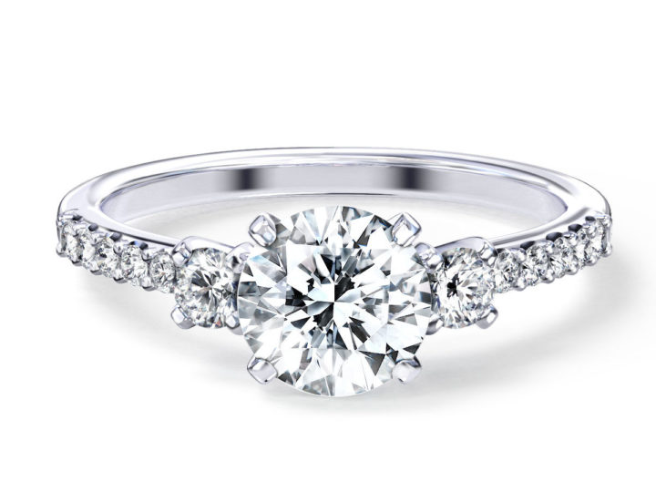 L0038 Arora Three Stone Diamond Engagement in White Gold