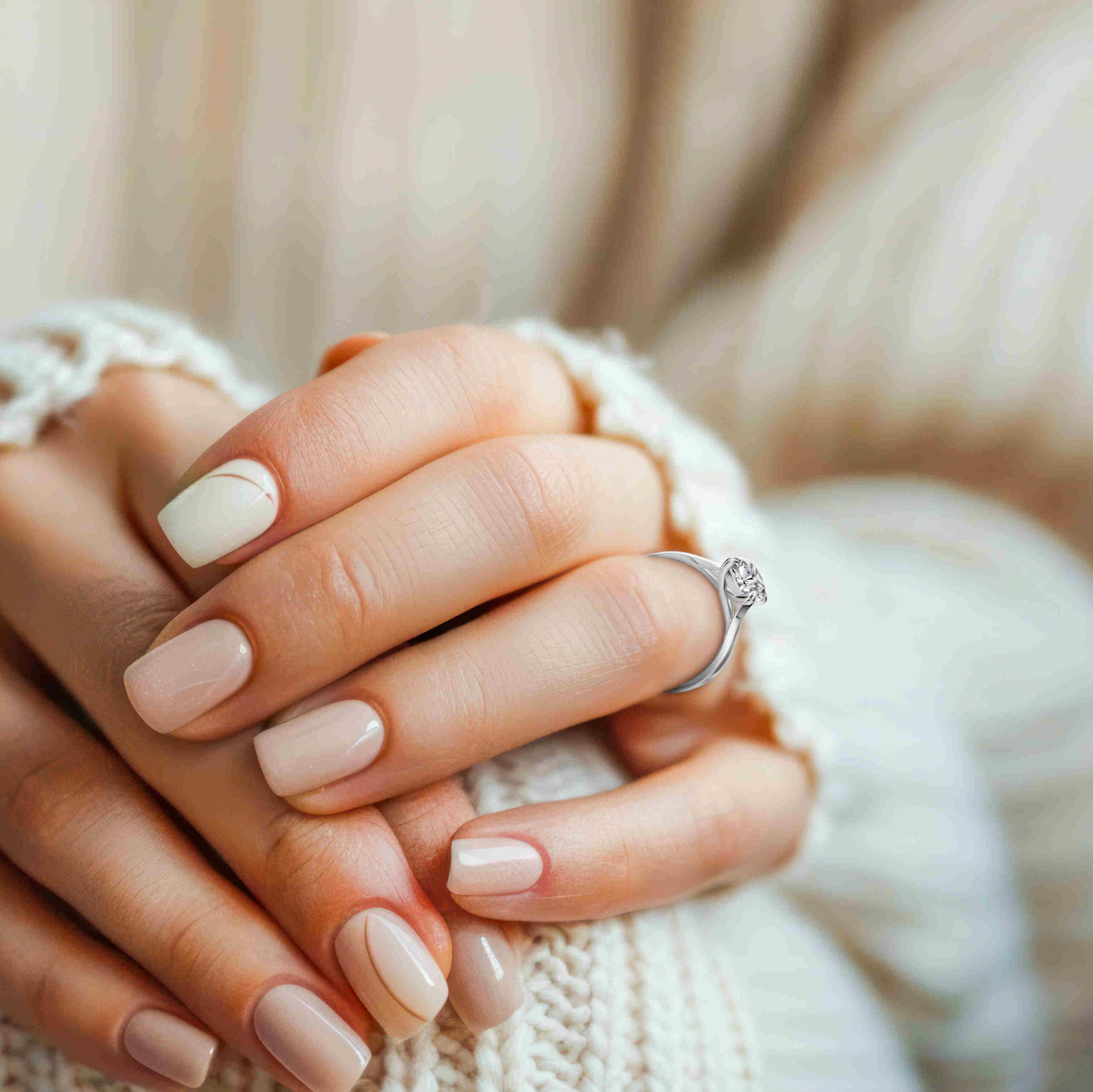 L0079 Barbara Solitaire Diamond Engagement Ring in White Gold on Hand-min L0079 Barbara Solitaire Diamond Engagement Ring in White Gold on Hand