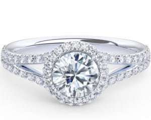 R089 Bea Split Shank Halo Engagement Ring