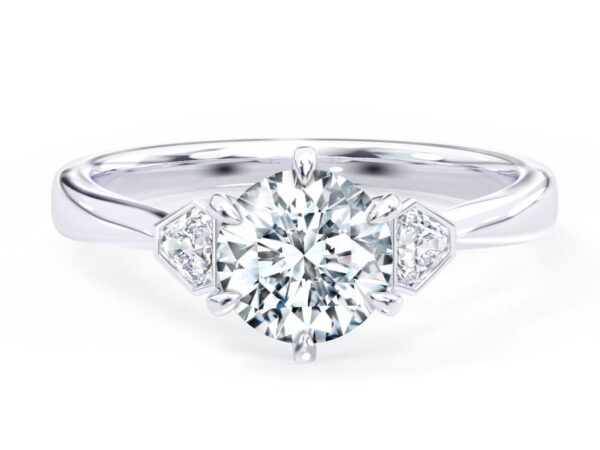 L0072 Daphne Three Stone Diamond Engagement Ring in White Gold Title