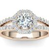 C028 Eliane Halo Split Shank Engagement Ring In Rose Gold