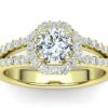 C028 Eliane Halo Split Shank Engagement Ring In Yellow Gold