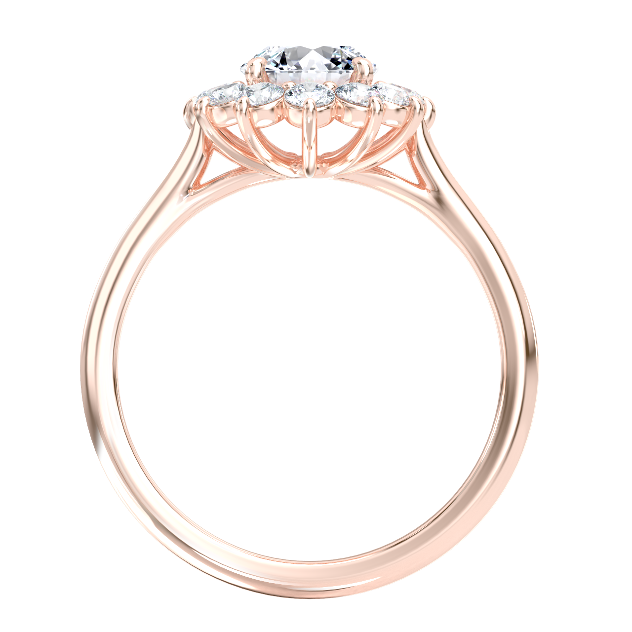 L0032 Isabella Halo Moissanite Engagement Ring in Rose Gold Sideview
