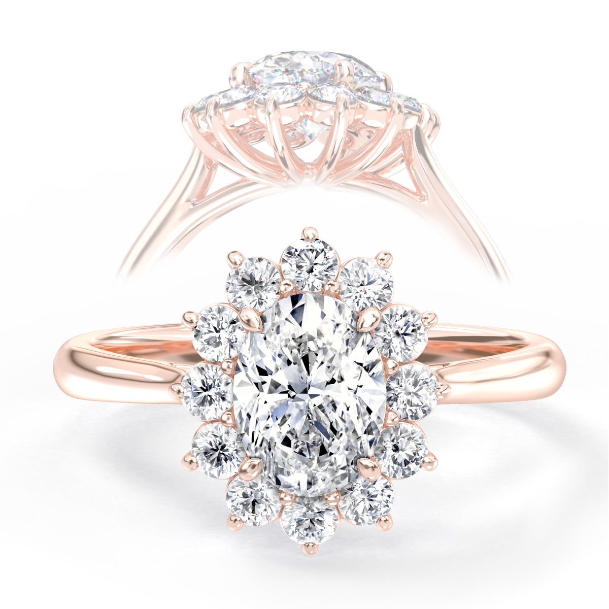 L0032 Elva Halo Diamond Engagement Ring in Rose Gold