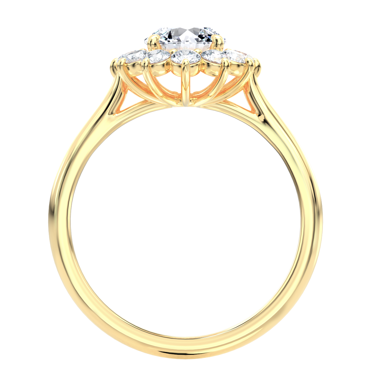 L0032 Elva Halo Diamond Engagement Ring in Yellow Gold Sideview