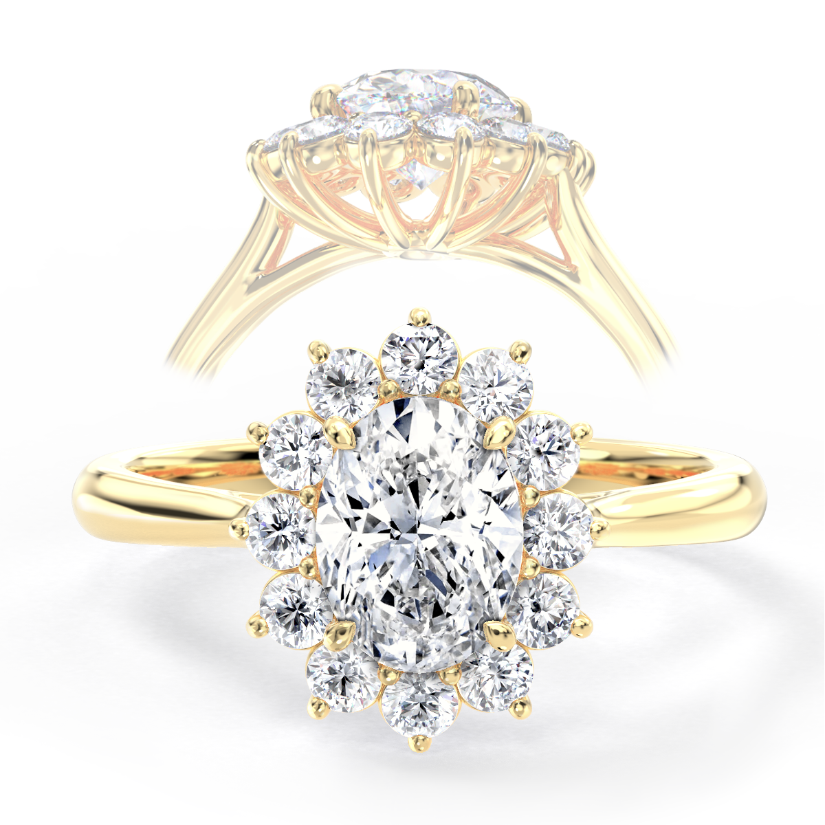 L0032 Elva Halo Diamond Engagement Ring in Yellow Gold