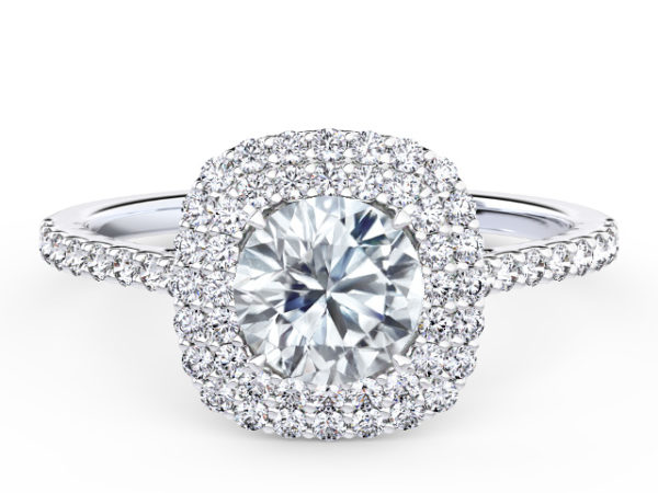 Jaime double halo engagement ring in 950 platinum.