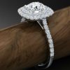 Side-view of our Jaime double halo engagement ring in 950 platinum.