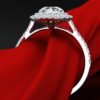 Side-view of our Jaime double halo engagement ring in 950 platinum.