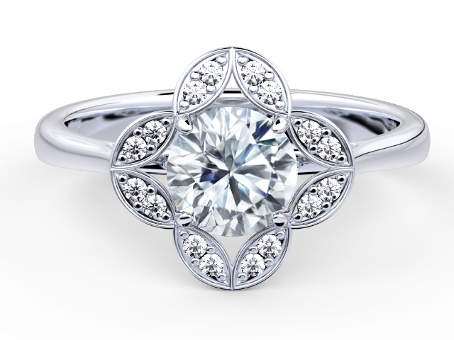 W050 Floral Halo Diamond Engagement Ring