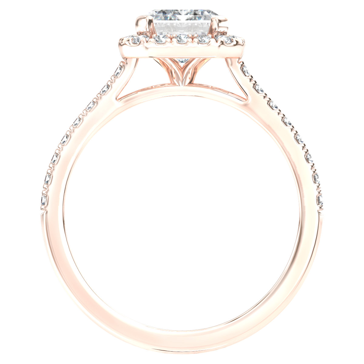 L0060 Imelda Halo Diamond Engagement Ring in Rose Gold Sideview L0060 Imelda Halo Diamond Engagement Ring in Rose Gold Sideview