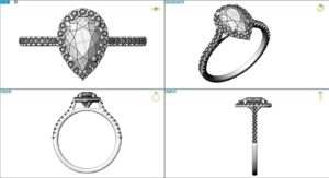 W085 Iris Pear Halo Engagement Ring - Design